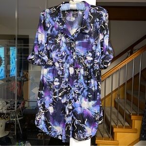 Style & Co. Abstract Purple and Black 1/2 Sleeve Button-Up Blouse